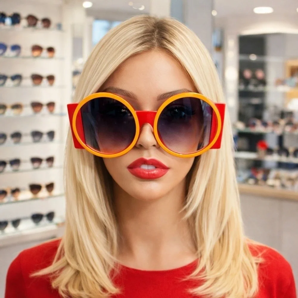 Sunglasses Women Red and Yellow Large Round‎ Shades